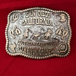 Rodeo Trophy Buckle Vintage San Diego California Team Roper 413