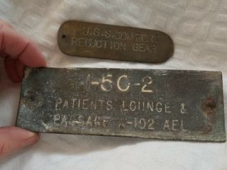 U.  S.  S.  Comfort Brass Plaque Ship Emblem Reduction Gear Patients Lounge