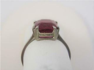 Antique 18K White Gold Ruby Rectangular Cocktail Engagement Ring Size 6 4