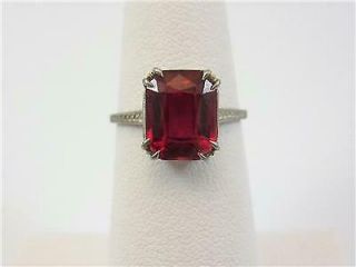 Antique 18K White Gold Ruby Rectangular Cocktail Engagement Ring Size 6 5