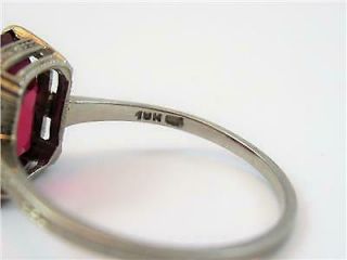Antique 18K White Gold Ruby Rectangular Cocktail Engagement Ring Size 6 6