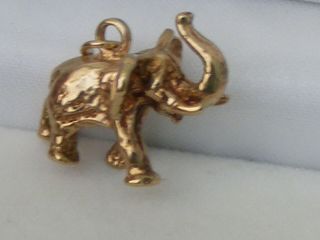 Very Rare 9ct.  Gold Vintage Solid Elephant With Trunk Up Charm Or Pendant 5.  8grms