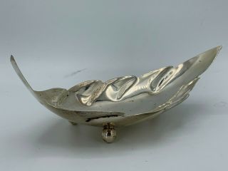 Sterling Silver.  925 Large Footed Leaf Dish Made In Mexico