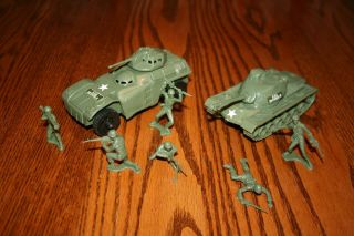 Tim - Mee Processed Plastic Dark Green Army Armored Car & Tank - Marx Mpc Payton