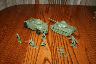Tim - Mee Processed Plastic Dark Green Army Armored Car & Tank - Marx MPC Payton 2