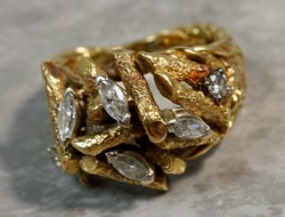 1970 Vintage 14k Yellow Gold.  80ctw Marquis Round Diamond Branch Ring