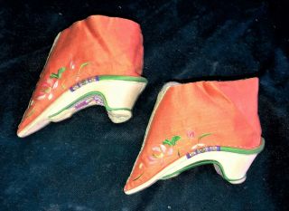 Antique Pair CHINESE EBROIDERED LOTUS SHOES BOUND FEET slippers embroidery 4 2