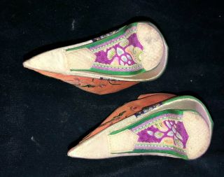 Antique Pair CHINESE EBROIDERED LOTUS SHOES BOUND FEET slippers embroidery 4 3