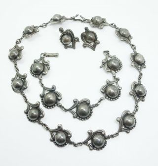 Vintage Designer Mexican Sterling Silver Los Castillo Necklace Bracelet Earrings