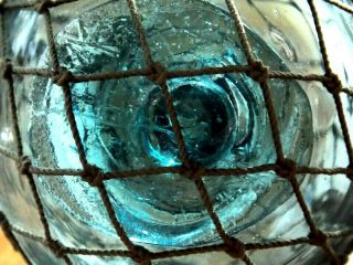 Antique Japanese Glass Fishing Float Aqua Blue Netting 6