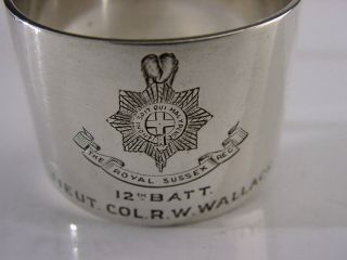 Lowthers Lambs Sussex Regiment Solid Silver Napkin Ring Wwi 1914 Military