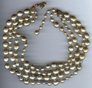 MIRIAM HASKELL VINTAGE FOUR STRAND FAUX BAROQUE PEARL CHOKER NECKLACE 4