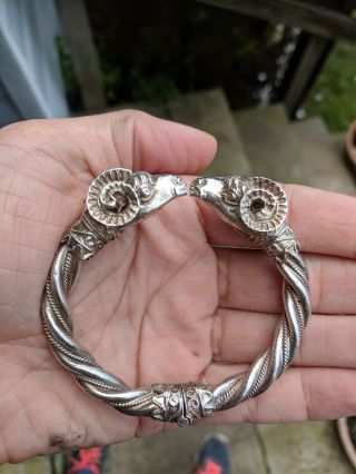 Rams Head Bracelet 9.  25 Sterling Silver Torc Viking Aires Vintage