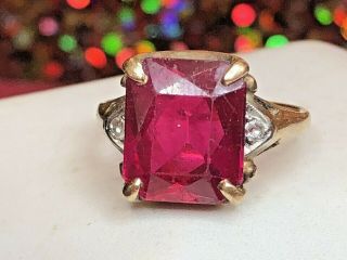Estate Antique 14k Gold Pink Sapphire Diamond Ring Art Deco Gemstone