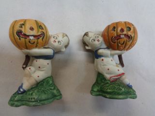 Antique Vtg German Ges Gesch Halloween Bisque Boy Jac - O - Latern Figurine