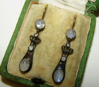, Vintage?/antique? 9 Ct Gold Earrings With Diamonds And Moonstones