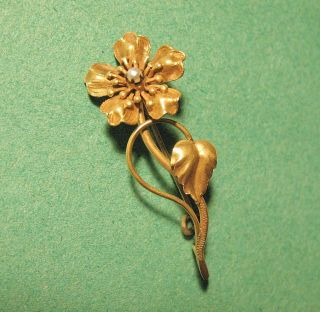 Antique Victorian 14k & Seed Pearl Flower Pin