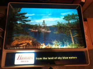 Vtg Hamms Beer Sign Water Rippler Canoe N Lake Motion Light Up Bar Pub