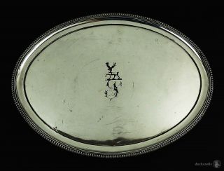Elegant George Iii Old Sheffield Plate Oval Footed Tray C1795 Stag Family Crest