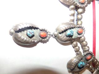 vintage Navajo Squash Blossom Necklace - sterling Silver and Turquoise coral 2