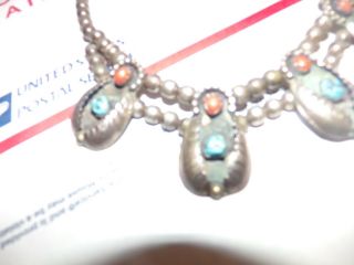 vintage Navajo Squash Blossom Necklace - sterling Silver and Turquoise coral 3