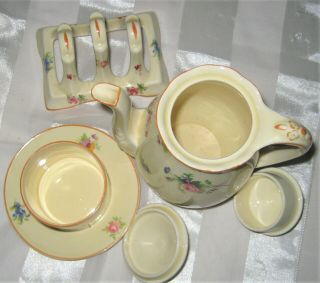 Vintage Crown Ducal - Breakfast Service for ONE - Teapot,  Jam Pot,  plus. 5
