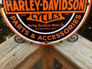 VINTAGE HARLEY DAVIDSON MOTORCYCLE PORCELAIN GAS SERVICE STATION PUMP PLATE SIGN 5