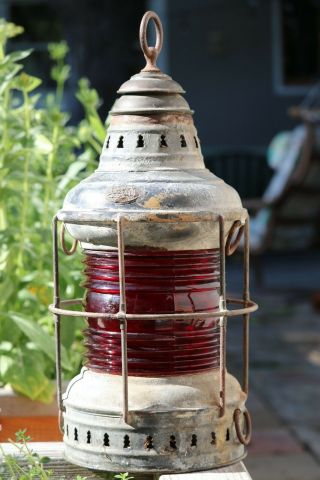 Antique Nautical Ship Lantern - Triplex? Perko? Red,  Fresnel Lens?