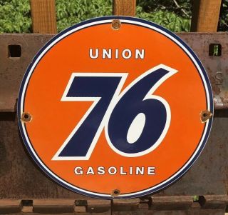 Vintage Union 76 Gasoline Porcelain Enamel Gas Pump Oil Service Station Sign