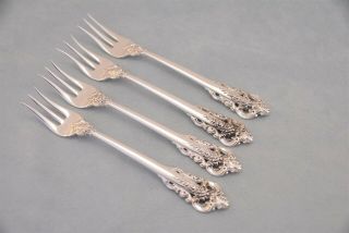 4 Wallace Grande Baroque Sterling 5 - 3/8 " Seafood Cocktail Forks No Monogram