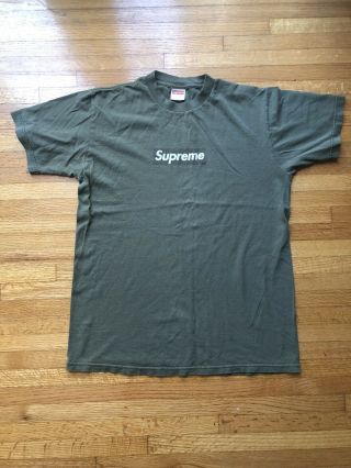 Vintage Supreme Box Logo T - Shirt Tee Medium Olive Green Tonal 2001