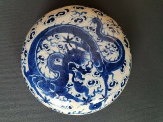 Antique Chinese Porcelain Incense Box With Dragon Kangxi Mark