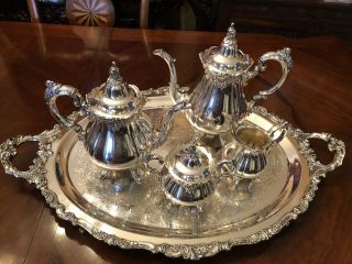 Baroque By Wallace 5 Pc Silverplate Coffee Tea Set With Tray