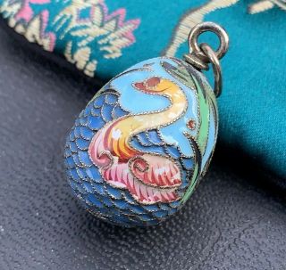 Antique 84 Silver Imperial Russian Enamel Egg Pendant 3