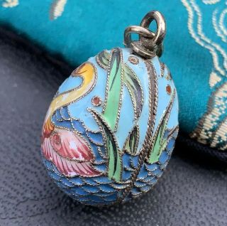 Antique 84 Silver Imperial Russian Enamel Egg Pendant 6