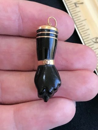 Antique Victorian Black 14k Mano Fico Charm Fig Figa Hand Fist Pendant 5