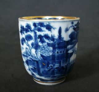 PERFECT CHINESE 18th C QIANLONG BLUE AND WHITE PAGODA LAKE TEA CUP VASE BOWL 2 3