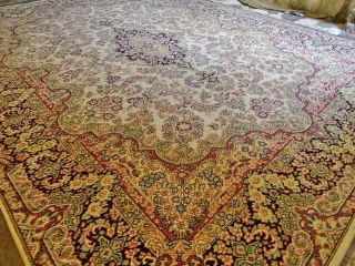 VINTAGE X Large Axminster Floral Wool Rug 12x9ft French Aubusson Keshan 12