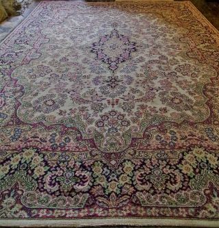 VINTAGE X Large Axminster Floral Wool Rug 12x9ft French Aubusson Keshan 2