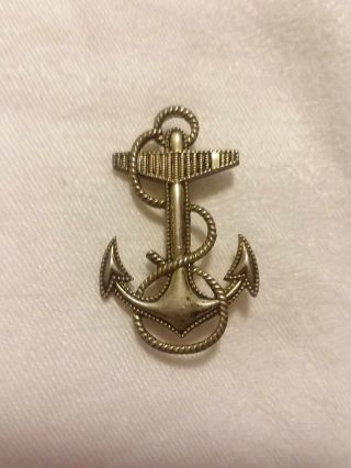 Antique Sterling Wwii Us Naval Academy Fouled Anchor Badge Pin