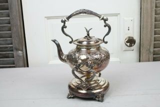Antique Silver Plate Tilting Teapot Sheffield England Hand Chased W Bird Finial