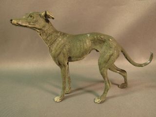 Large Vintage Metal Heyde Figure Of A Whippet Or Italian Greyhound Dog,  Grey