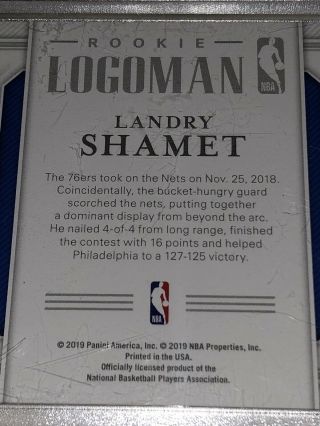 2018 - 19 National Treasures Landry Shamet Rookie Logoman /5 76ers Clippers RARE 6