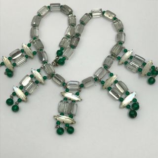 Vintage Art Deco Egyptian Rev Faceted Glass Crystal Dangle Bib Necklace