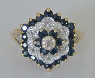 Vintage 9ct Gold Sapphire & Diamond Cluster Ring Size O