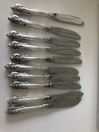 Wallace Sterling Handle Grand Baroque 8 Butter Knife & 2 Spreaders Set 10pc Set