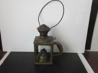 Vtg Circa 1900 Antique Brass Nautical Marine Kerosene Lantern W Glass Panels Usa