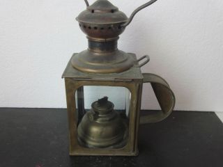 Vtg Circa 1900 Antique Brass Nautical Marine Kerosene Lantern w Glass Panels USA 2