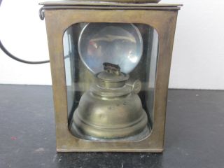 Vtg Circa 1900 Antique Brass Nautical Marine Kerosene Lantern w Glass Panels USA 3