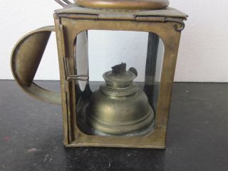 Vtg Circa 1900 Antique Brass Nautical Marine Kerosene Lantern w Glass Panels USA 4